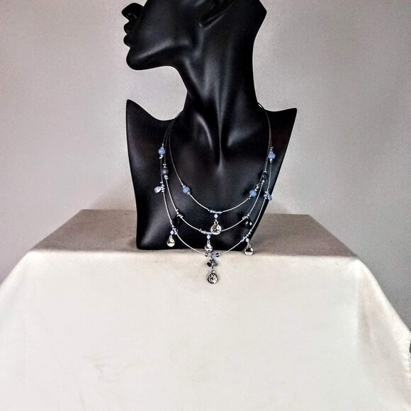 New Multi-Strand Silver/Blue Necklace - Picture 1 of 6